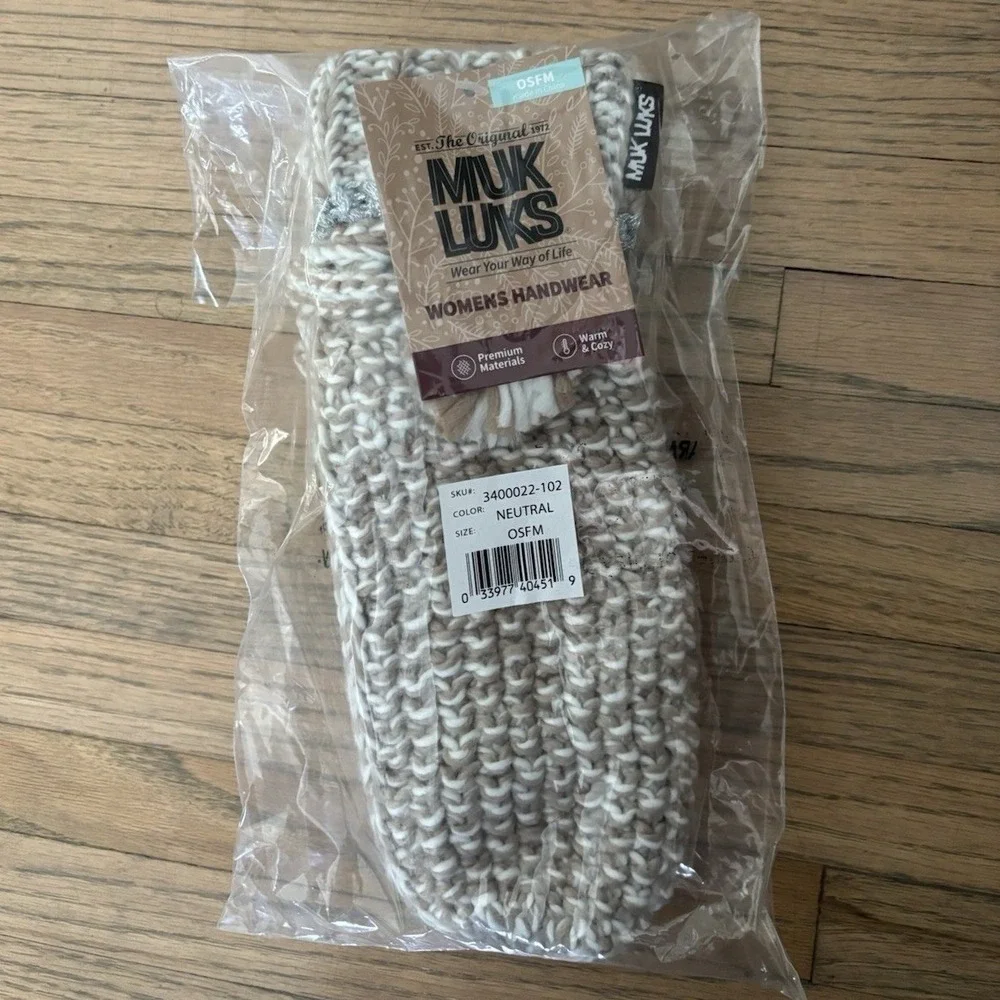 Muk Luks‎ Womens Handwear OSFM Neutral Warm Cozy Knit Mittens